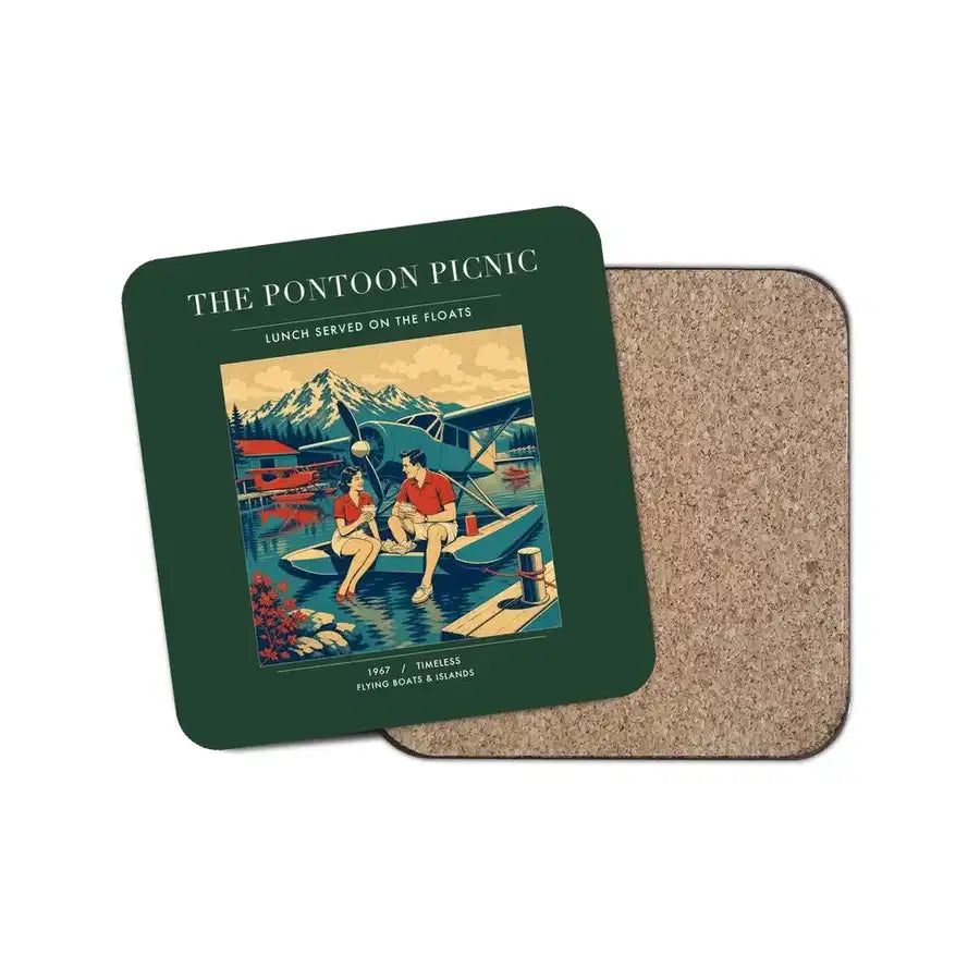 The Pontoon Picnic - Designed Coasters design on dark green 1-piece