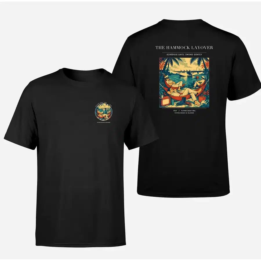 VINTAGE G4408 - The Hammock Layover - Double-Side T-Shirt design on black double side t shirt