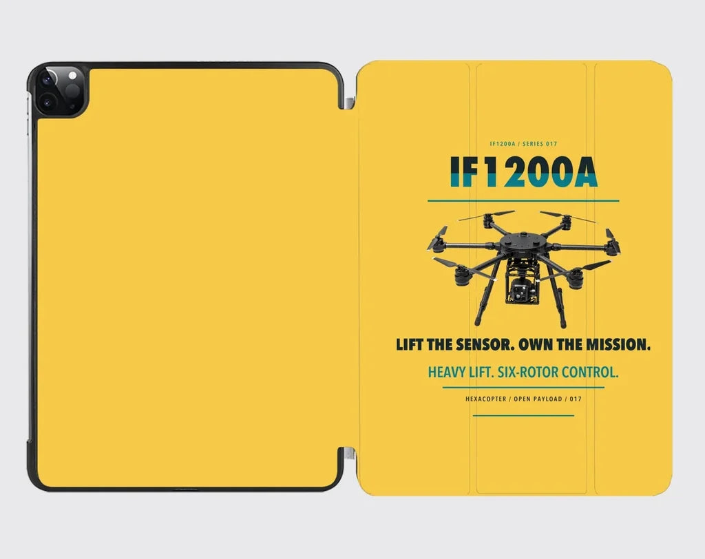 Inspired Flight IF1200A design on yellow ipad tablet case