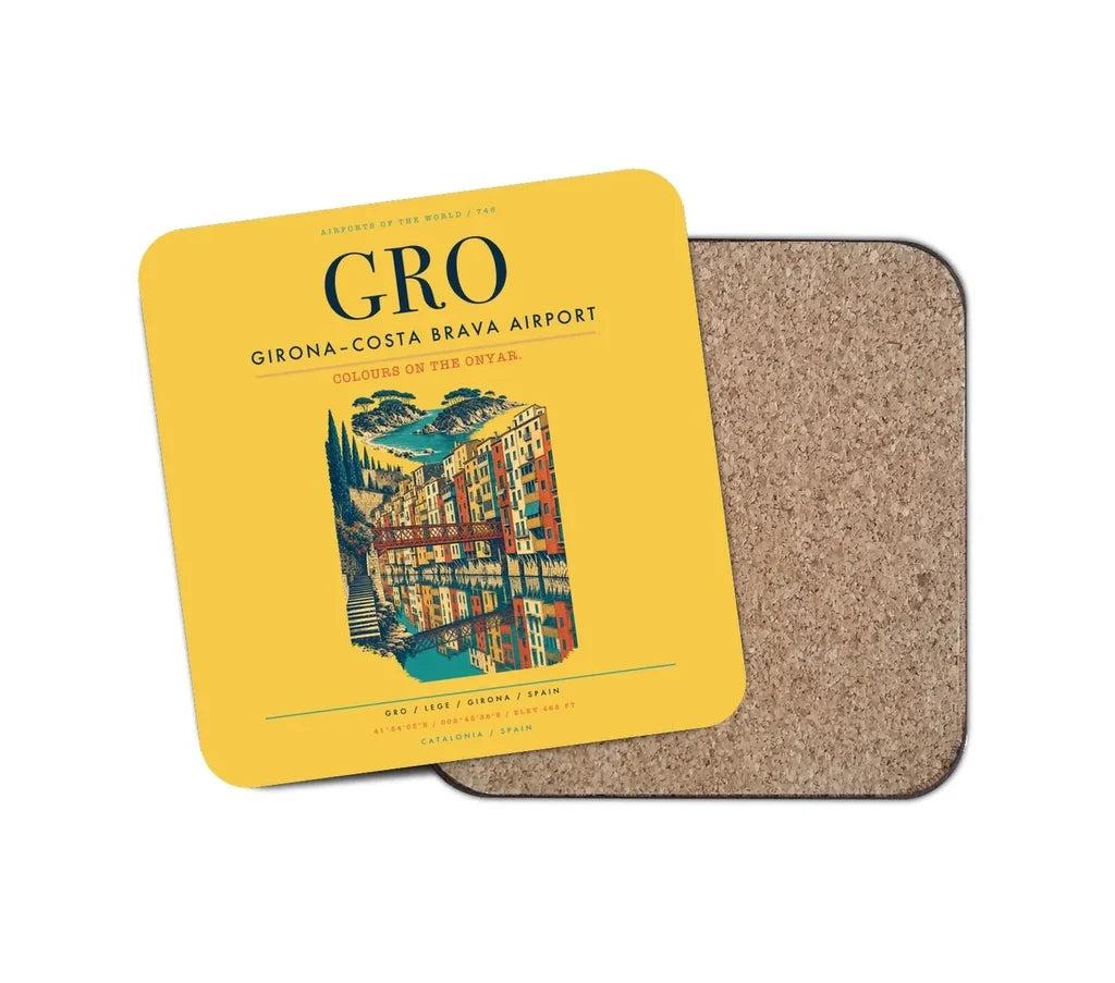 Girona–Costa Brava Airport (GRO) design on yellow 1 piece coaster