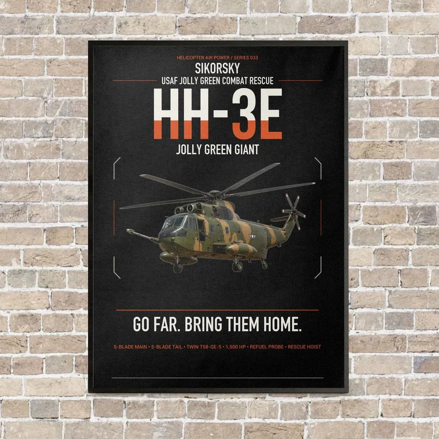 Sikorsky HH-3E Jolly Green Giant vertical canvas print - framed - black background