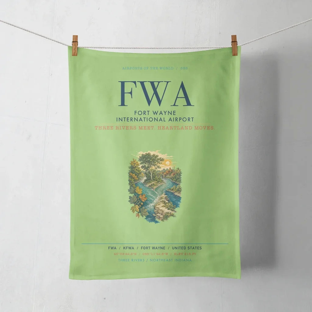 Fort Wayne International Airport (FWA) design on light green towel