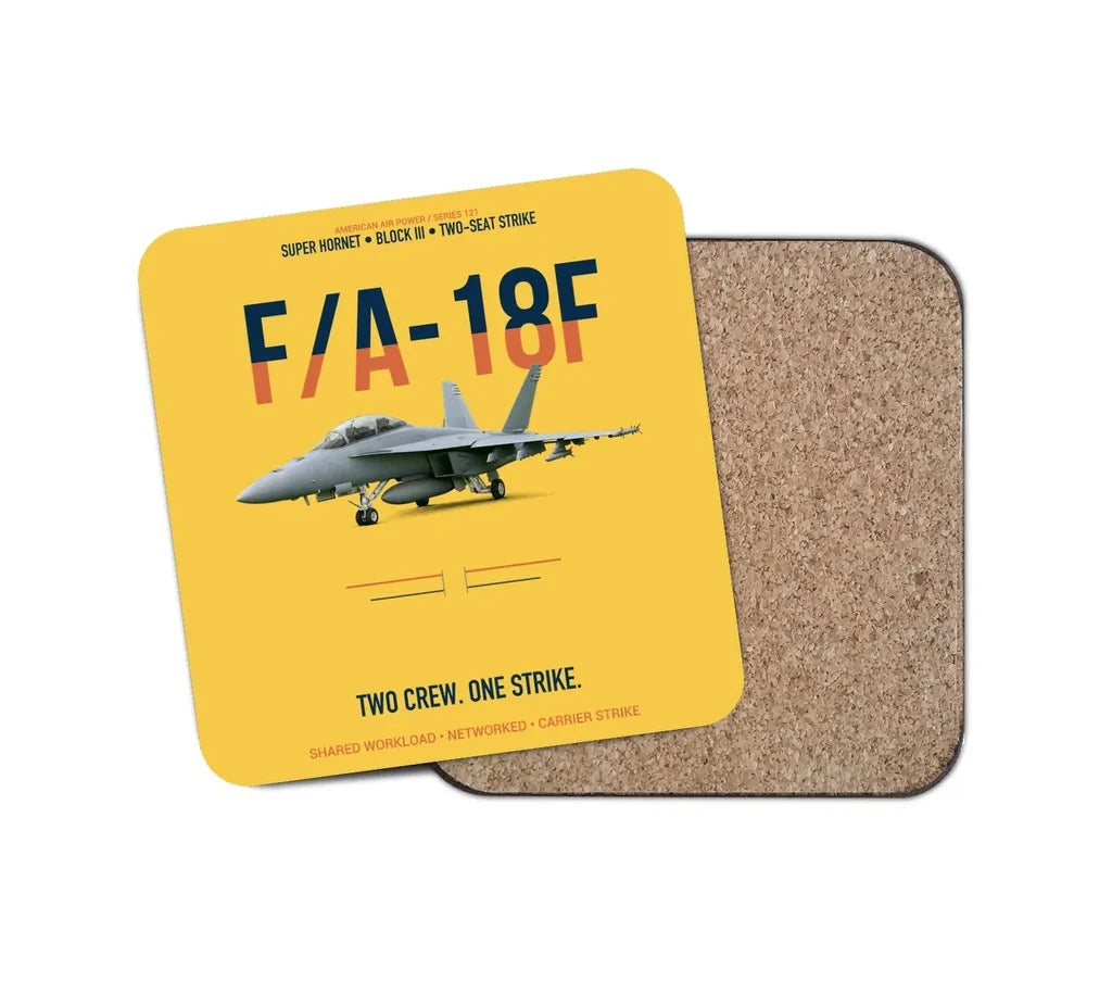 F-A-18F Super Hornet Block III Two Crew One Strike design on yellow 1 piece coaster