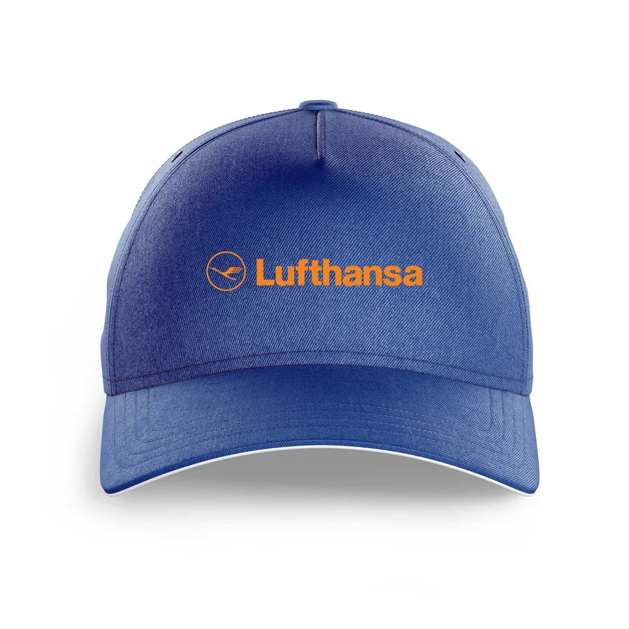Lufthansa Airlines logo printed on blue cap