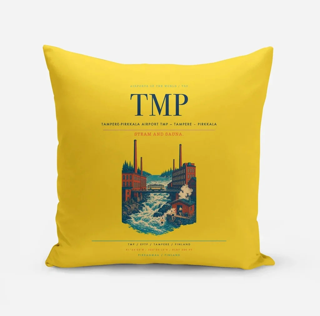 Tampere-Pirkkala Airport (TMP) design on yellow pillow
