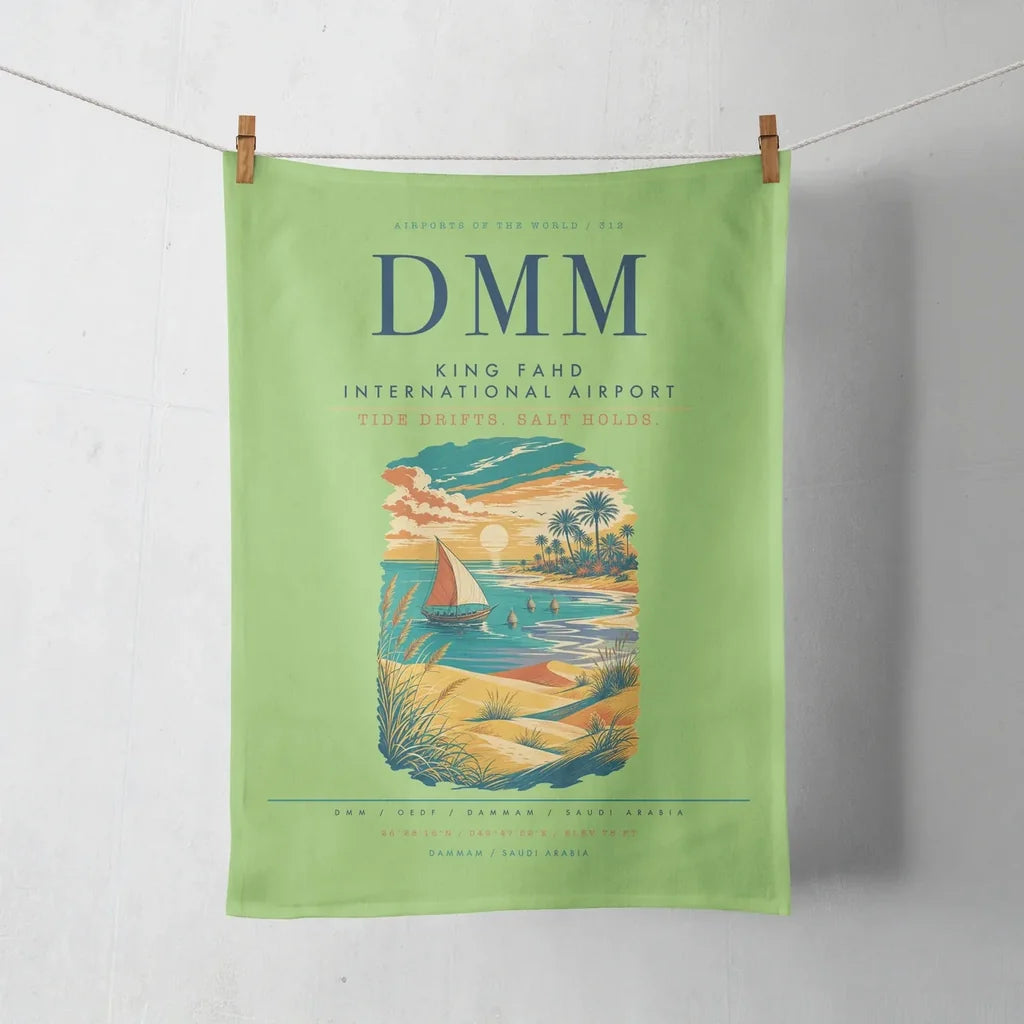 King Fahd International Airport (DMM) design on light green towel