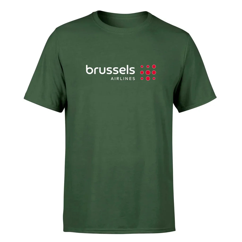 Brussels Airlines logo printed on dark green cotton t-shirt