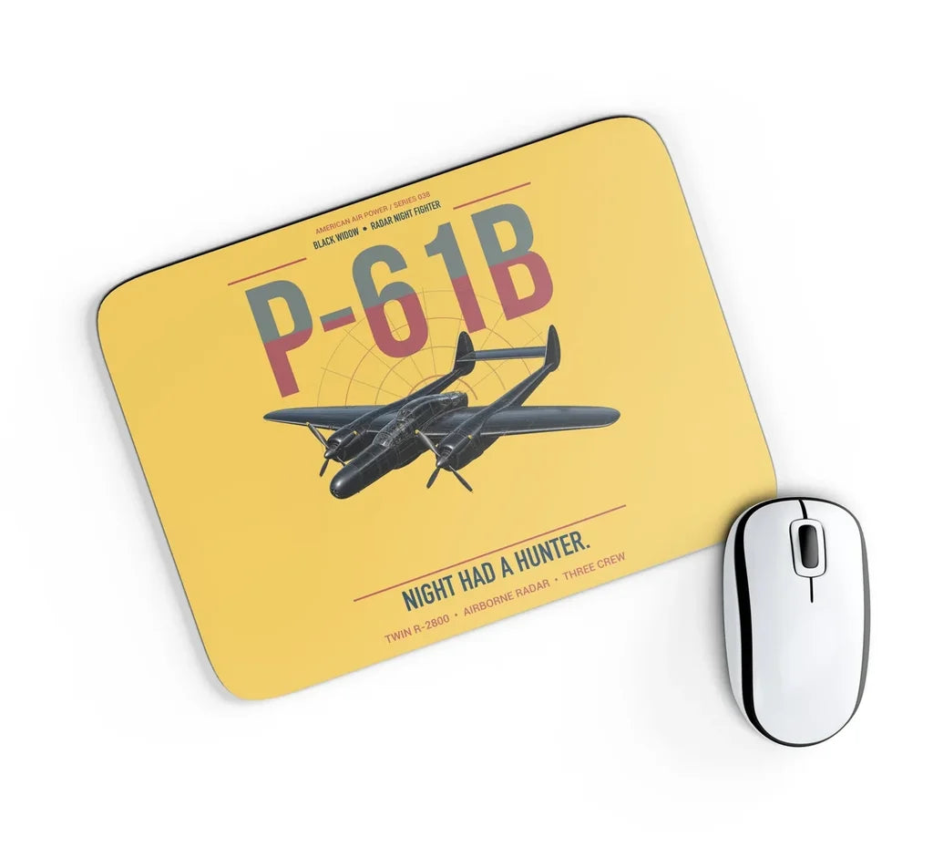 P-61B Black Widow design on yellow rectangle mouse pad