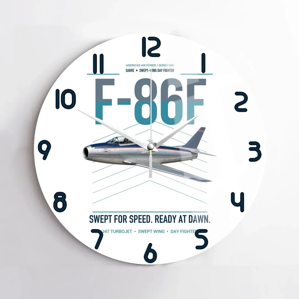 F-86F Sabre design on white no frame wall clock
