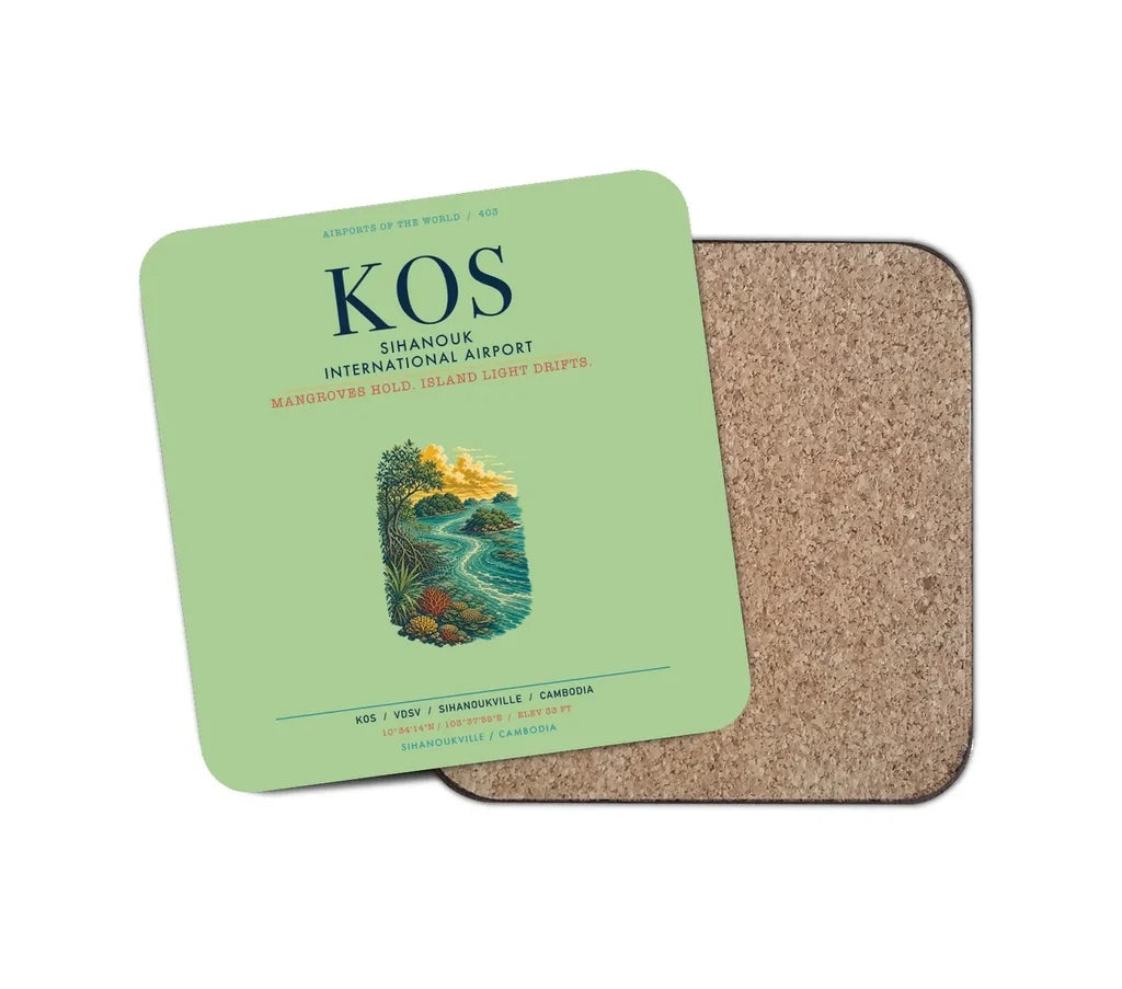 Sihanouk International Airport Sihanoukville (KOS) design on light green 1 piece coaster