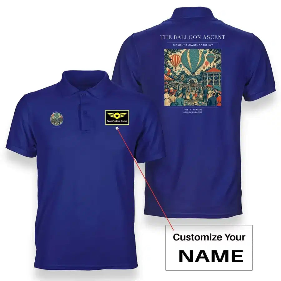 VINTAGE G4011 - The Balloon Ascent - Double-Side Polo T-Shirt design on blue+name