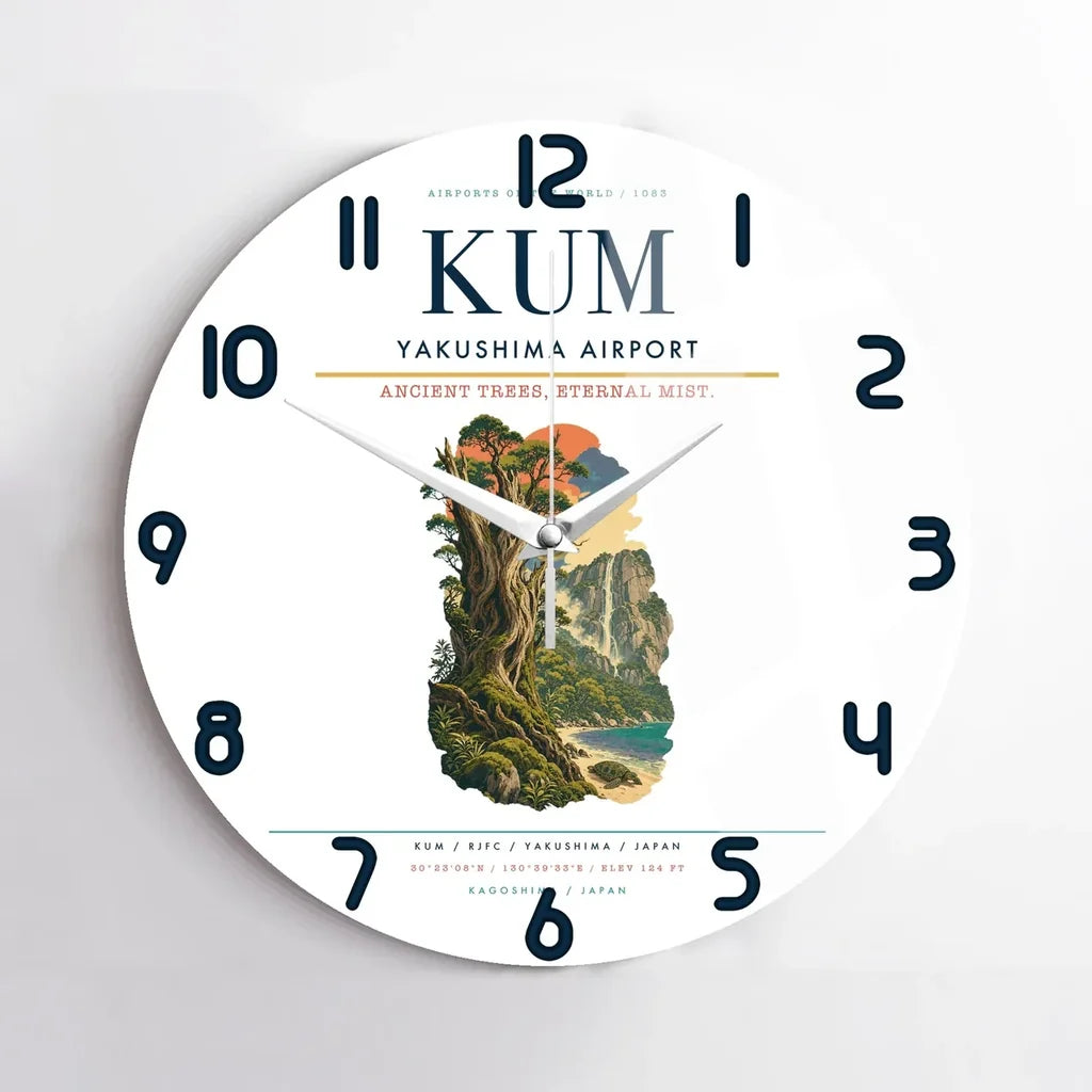Yakushima Airport (KUM) design on white no frame wall clock