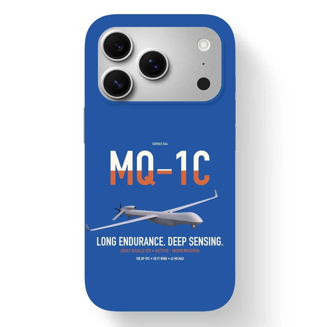 MQ-1C Gray Eagle ER design on blue magsafe iphone case, for iPhone 17 Pro