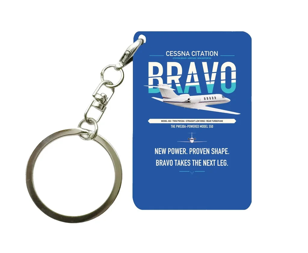 Cessna Citation Bravo design on blue designed key chain, double-side print