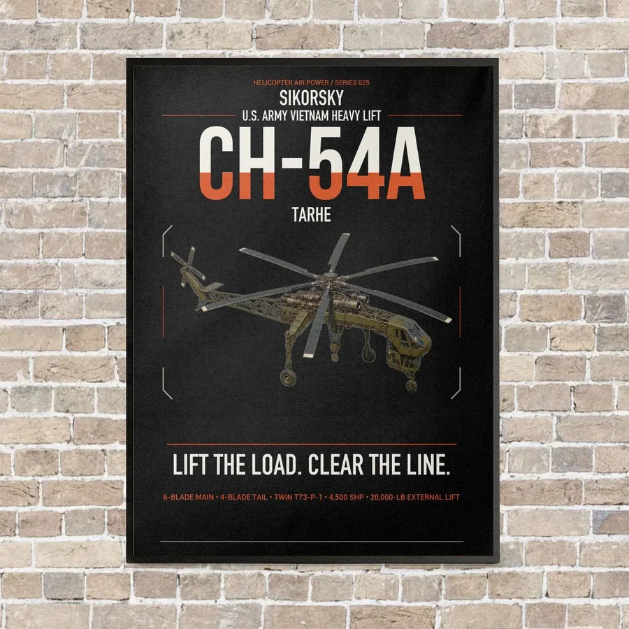 Sikorsky CH-54A Tarhe vertical canvas print - framed - black background