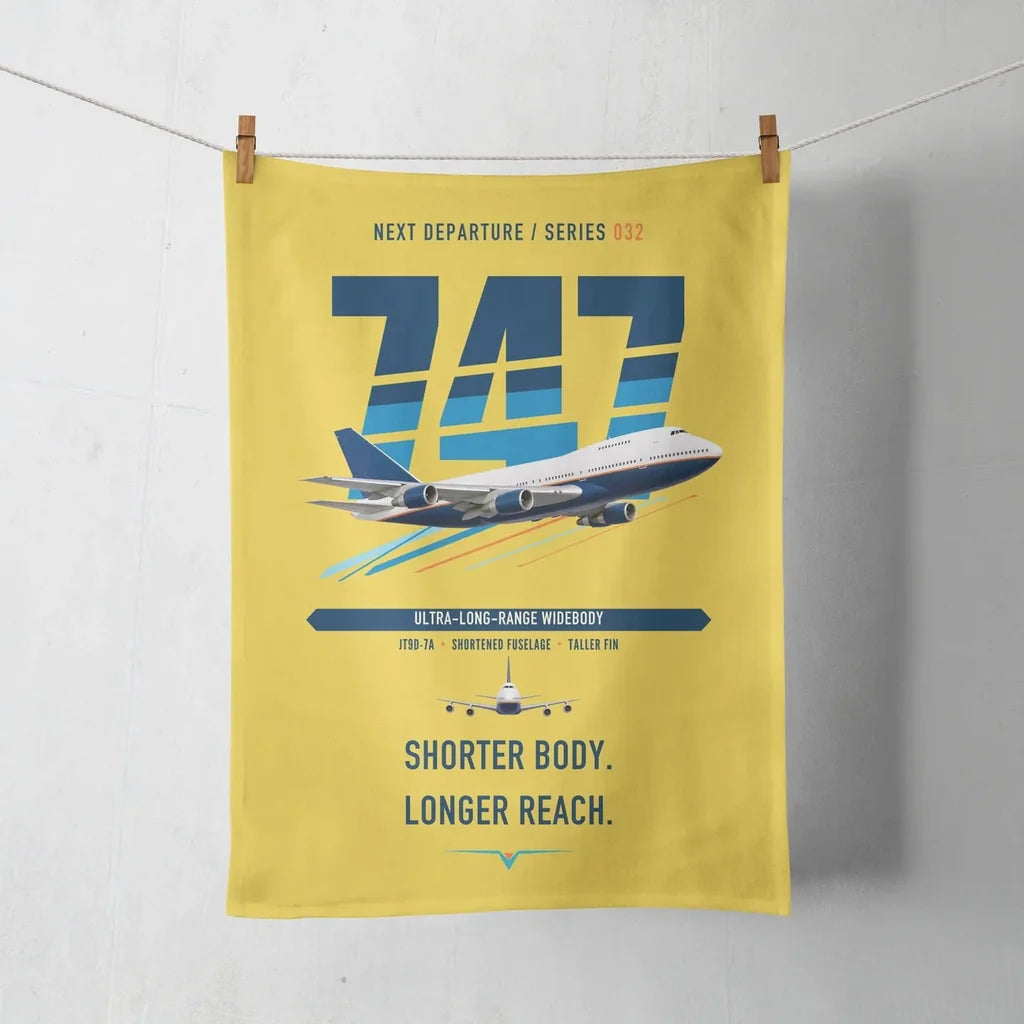 Boeing 747SP design on yellow towel