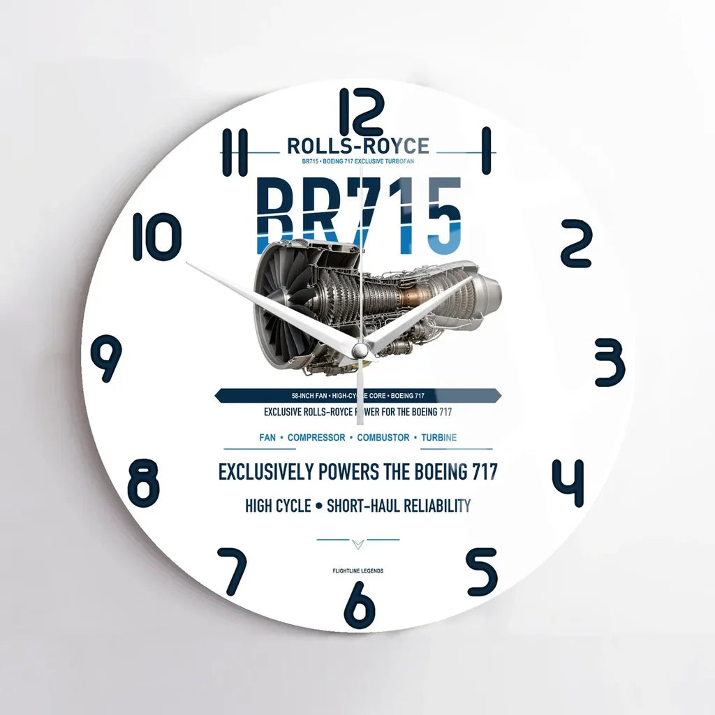 BR715 design on white no frame wall clock