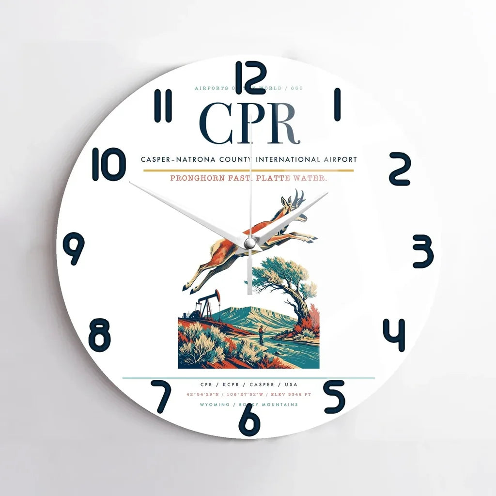 Casper–Natrona County International Airport (CPR) design on white no frame wall clock