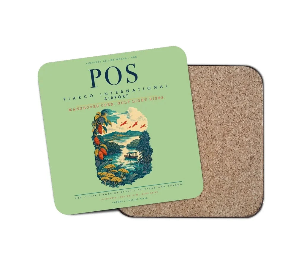 Piarco International Airport (POS) design on light green 1 piece coaster
