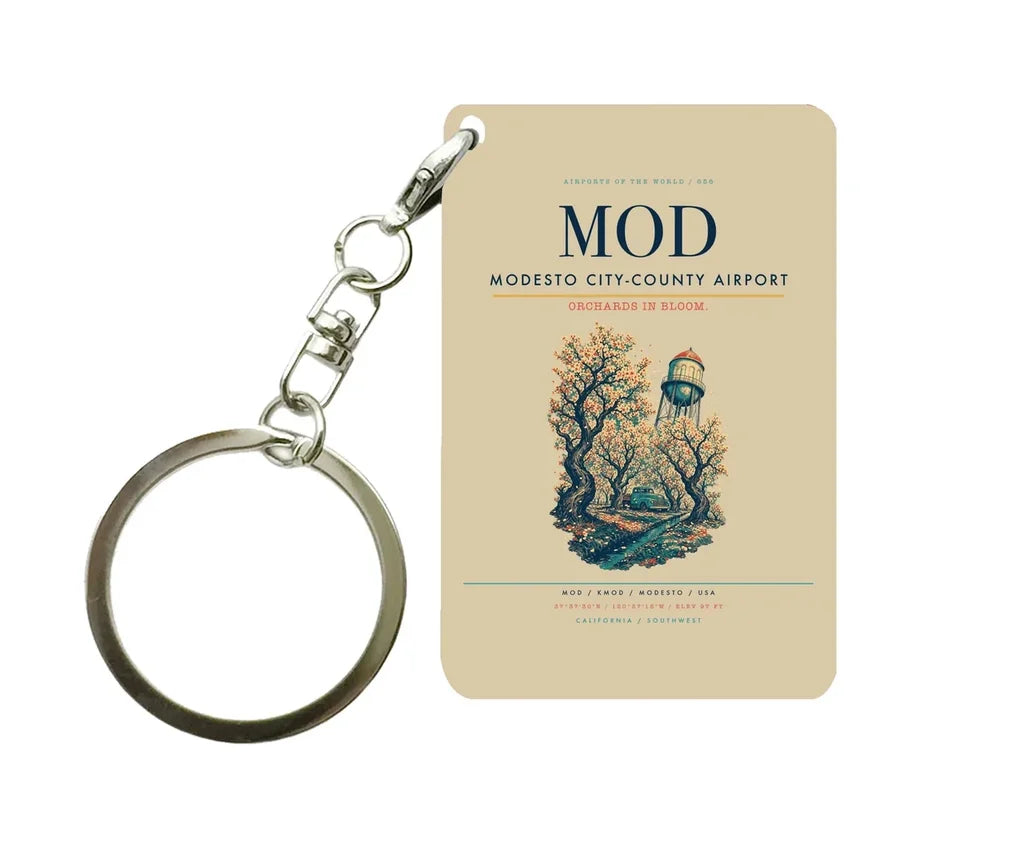 Modesto City-County Airport (MOD) design on beige key chain