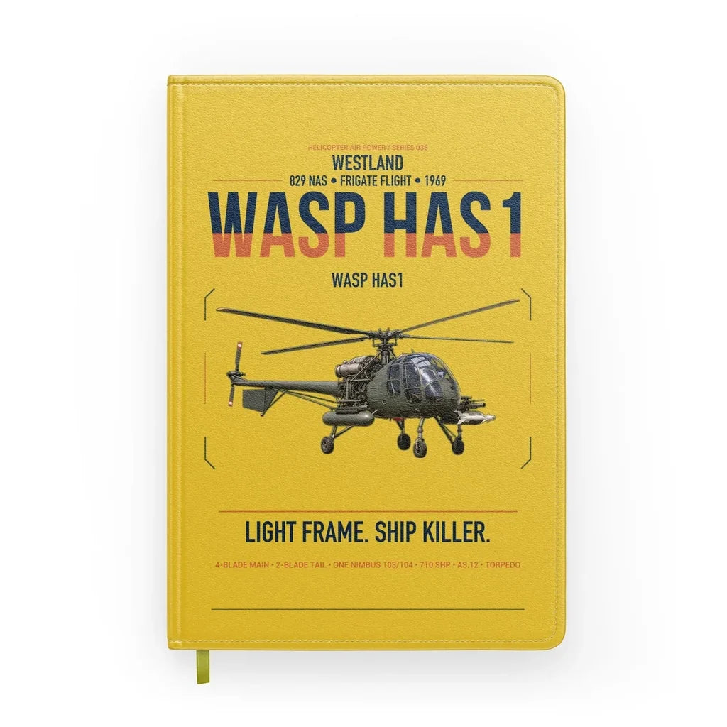 Westland Wasp HAS1 design on yellow notebook
