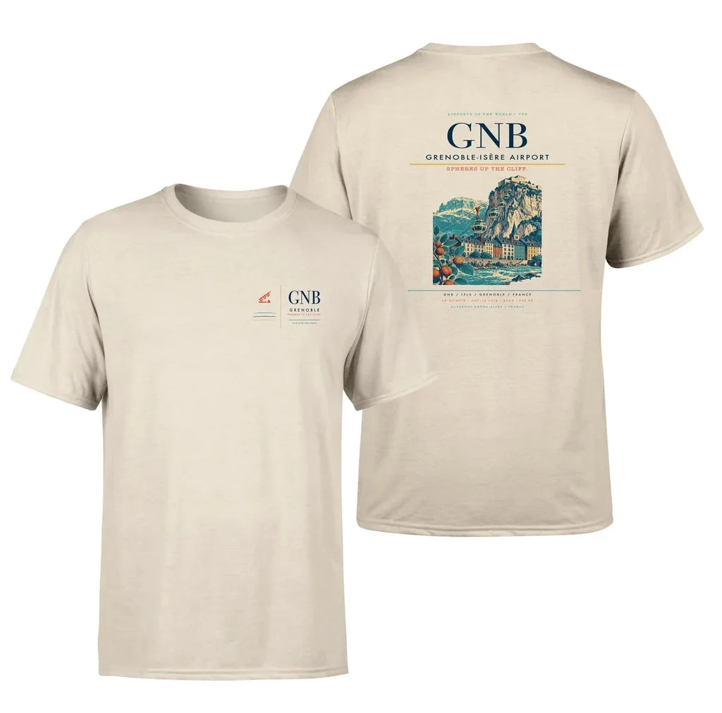 Grenoble-Isère Airport (GNB) design printed on beige double-side t-shirt