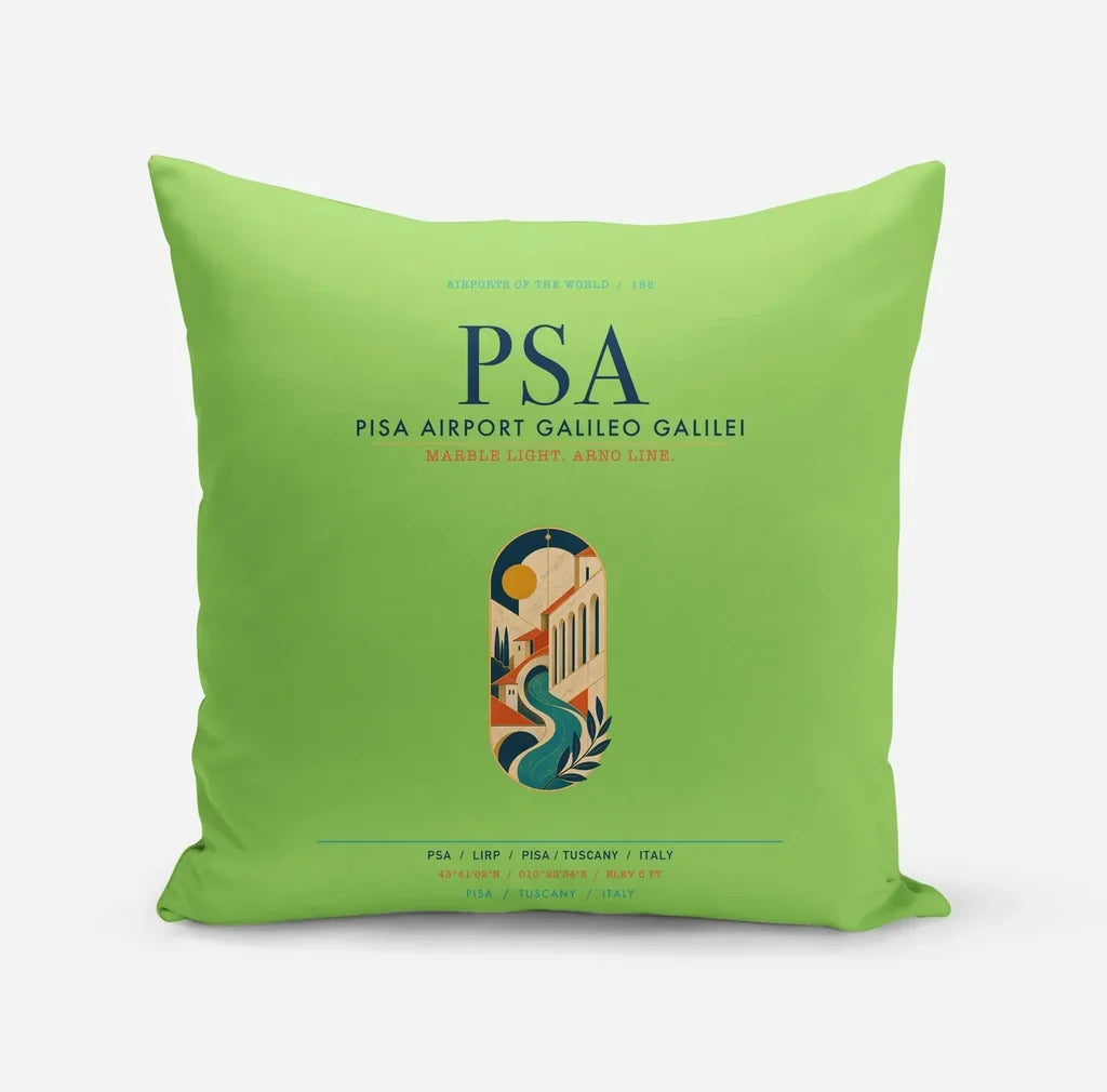 Pisa Airport Galileo Galilei (PSA) design on light green pillow