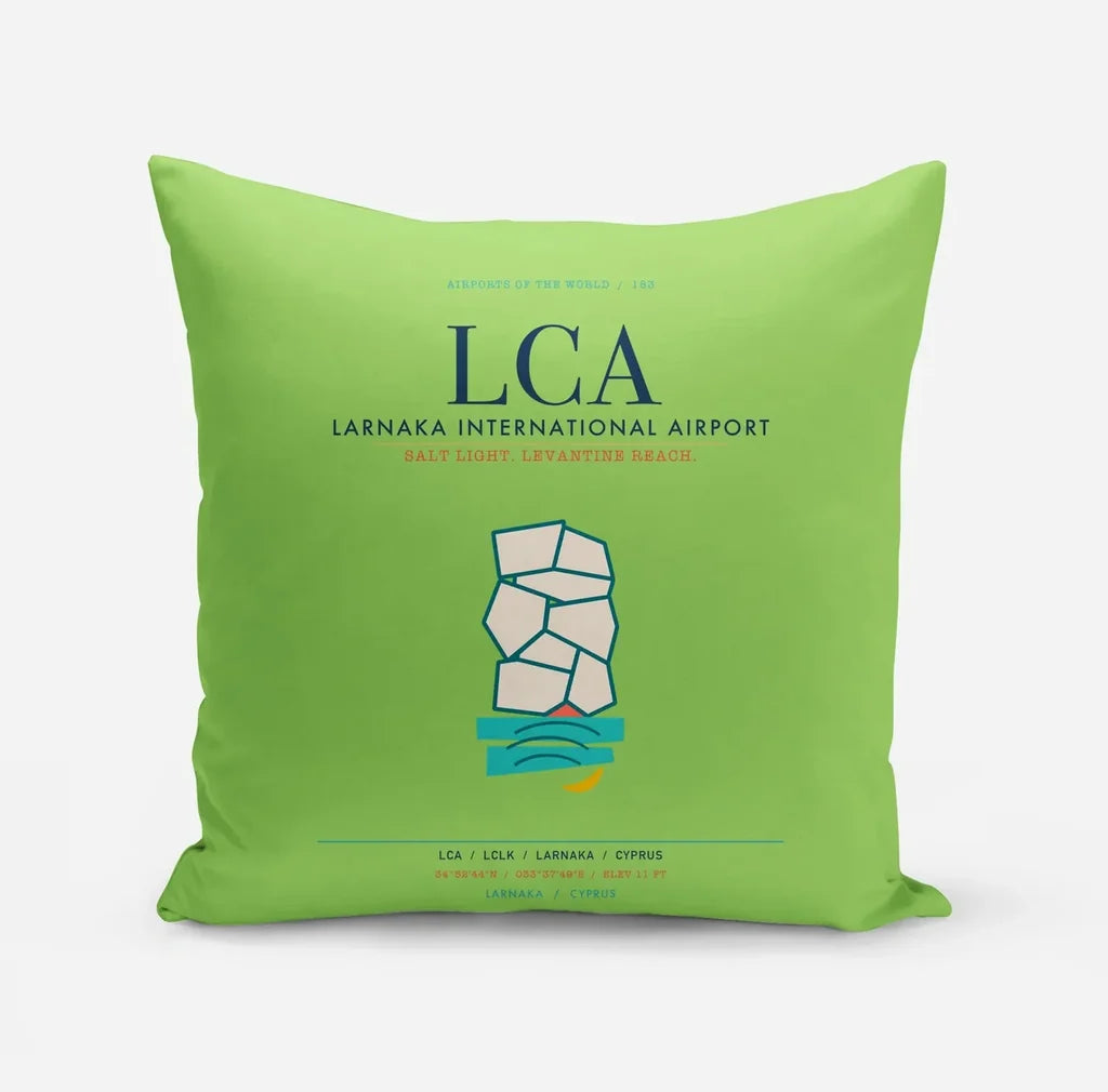 Larnaka International Airport (LCA) design on light green pillow