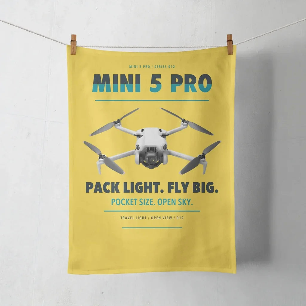 DJI Mini 5 Pro design on yellow towel