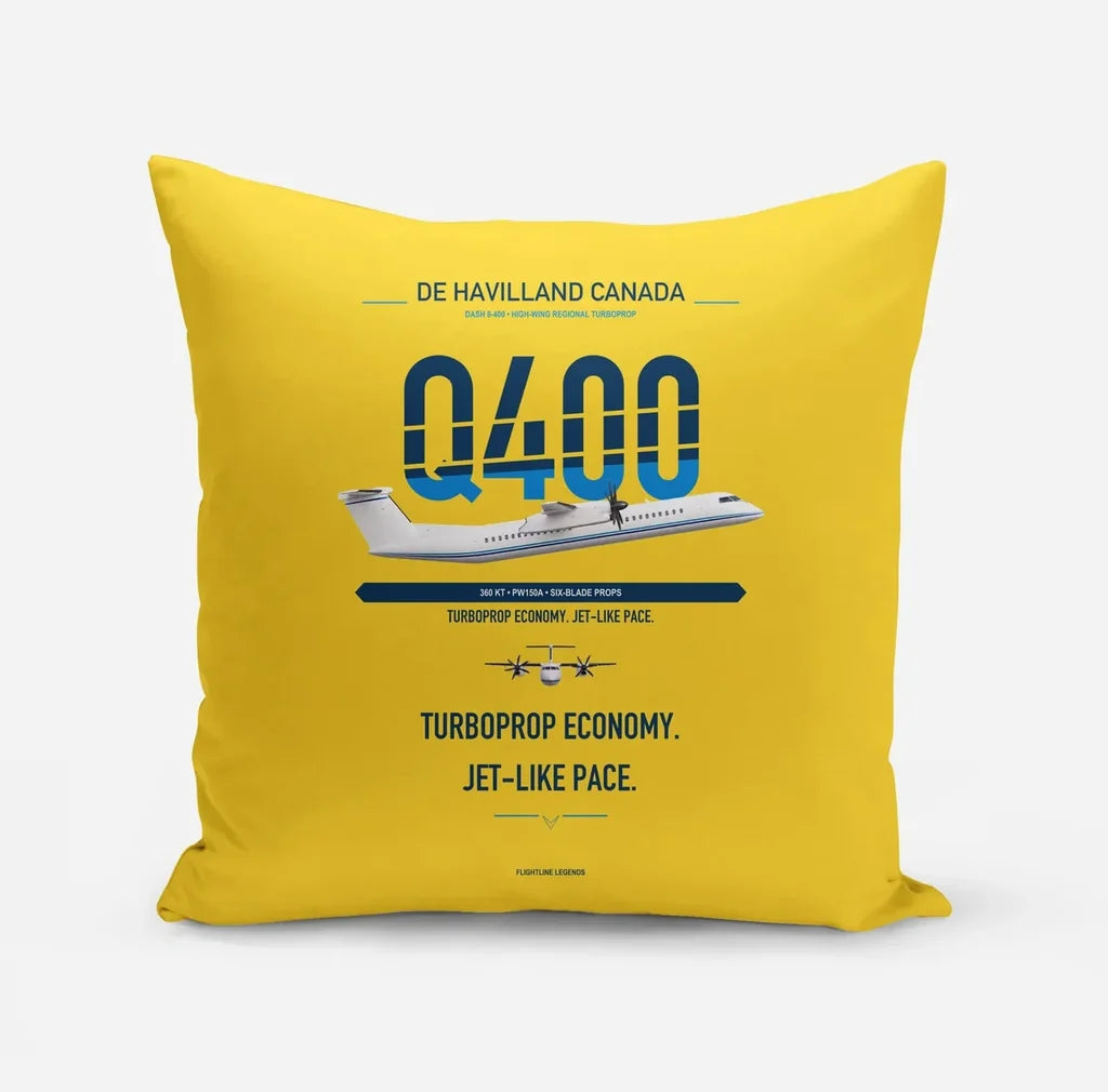 De Havilland Dash 8-400 design on yellow pillow