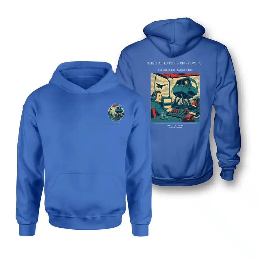 VINTAGE G4462 - The Simulator's First Sweat - Double-Side Hoodie design on blue double side