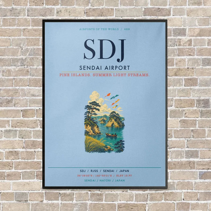 Sendai Airport SDJ vertical canvas print - framed - light blue background