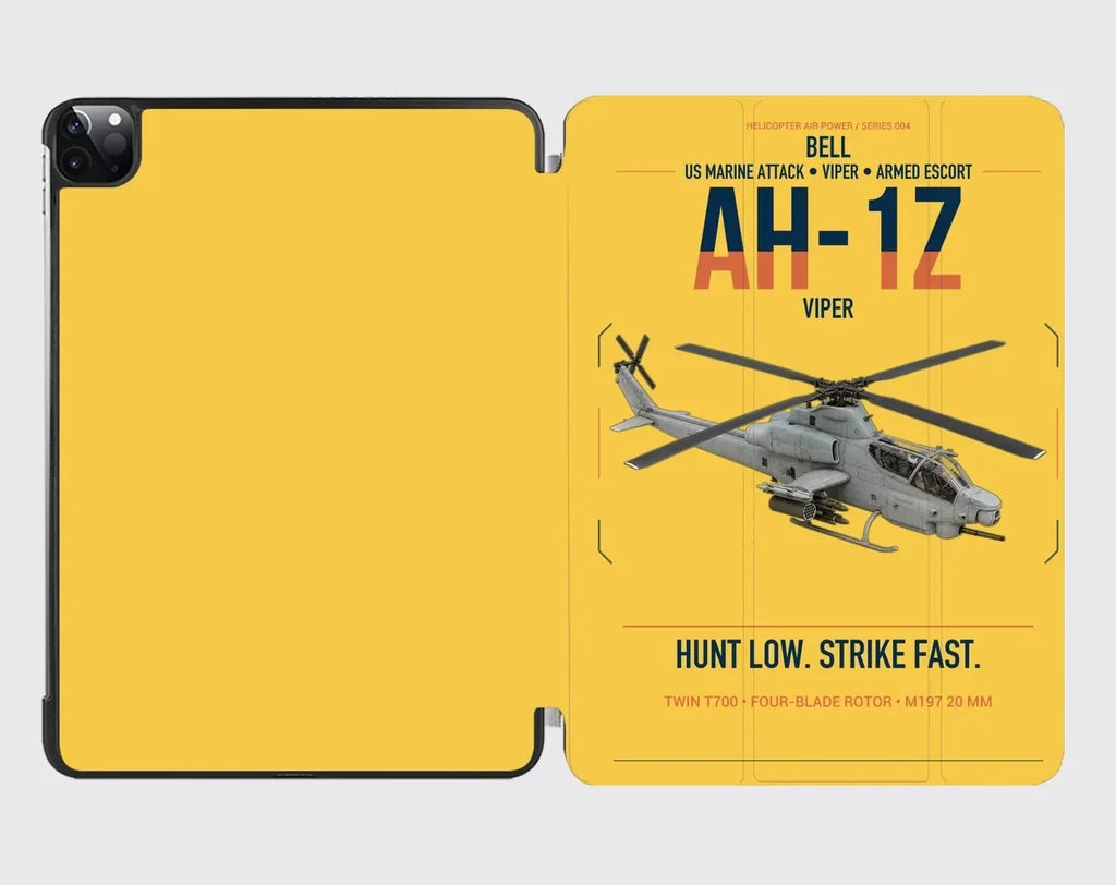 Bell AH-1Z Viper design on yellow ipad tablet case