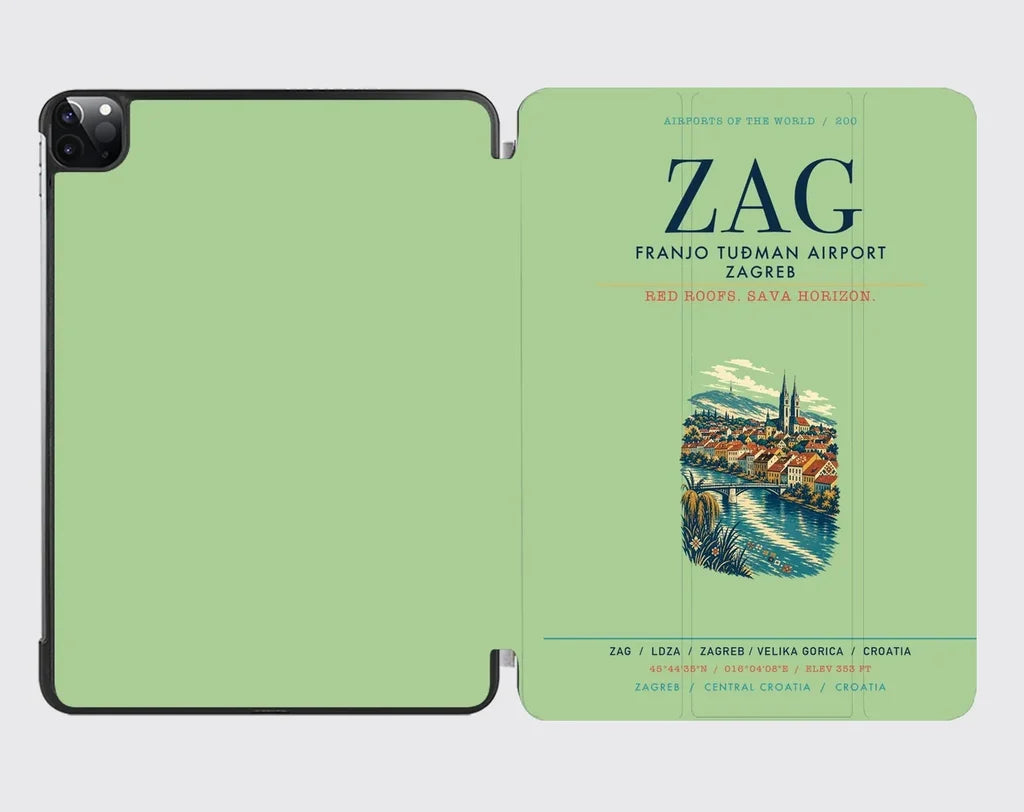 Franjo Tuđman Airport Zagreb (ZAG) design on light green ipad tablet case