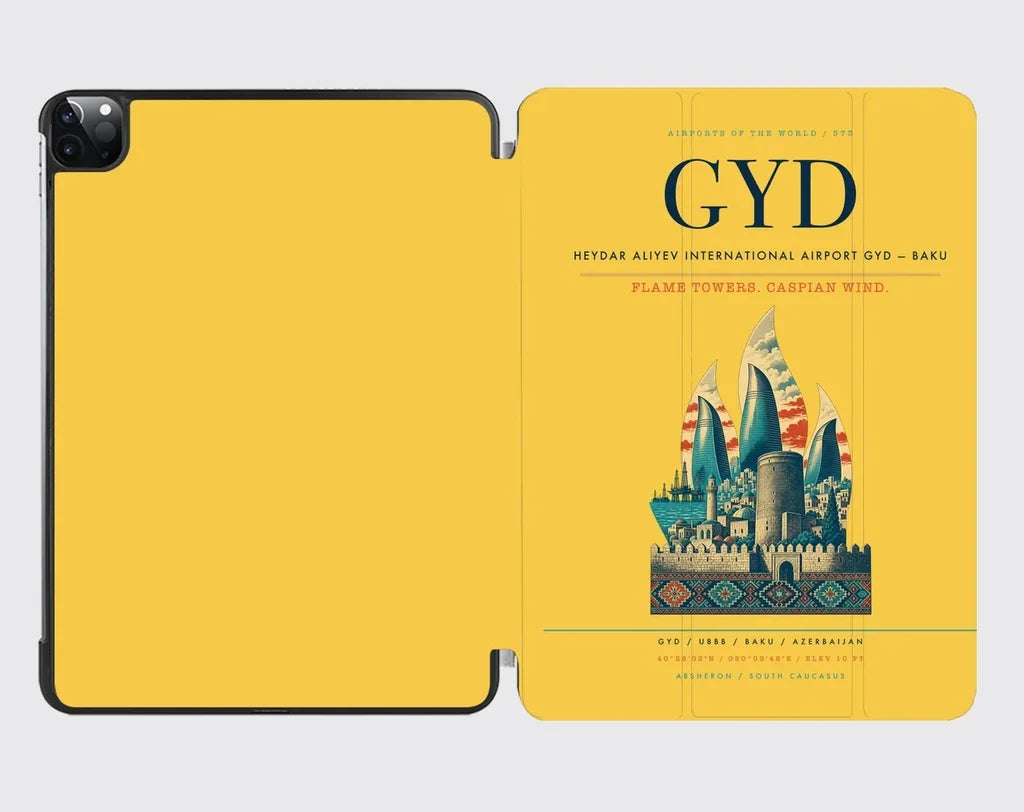 Heydar Aliyev International Airport (GYD) design on yellow ipad tablet case