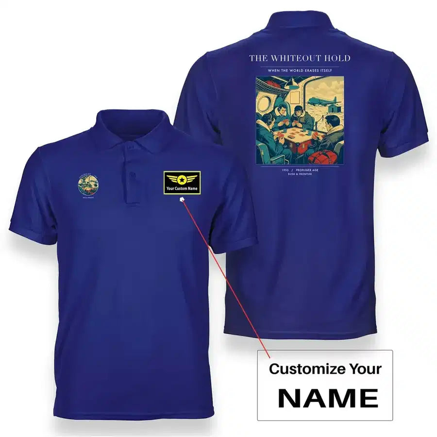 VINTAGE G4359 - The Whiteout Hold - Double-Side Polo T-Shirt design on blue+name