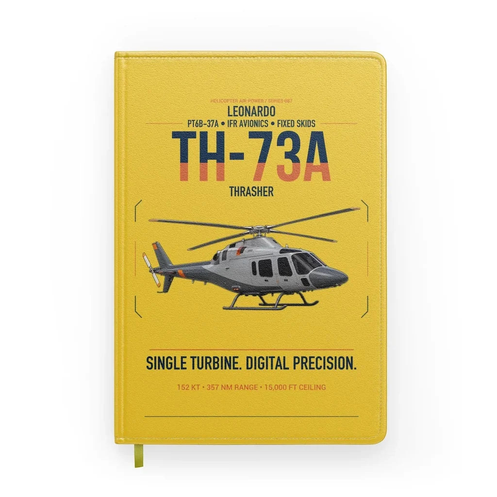 Leonardo TH-73A Thrasher design on yellow notebook