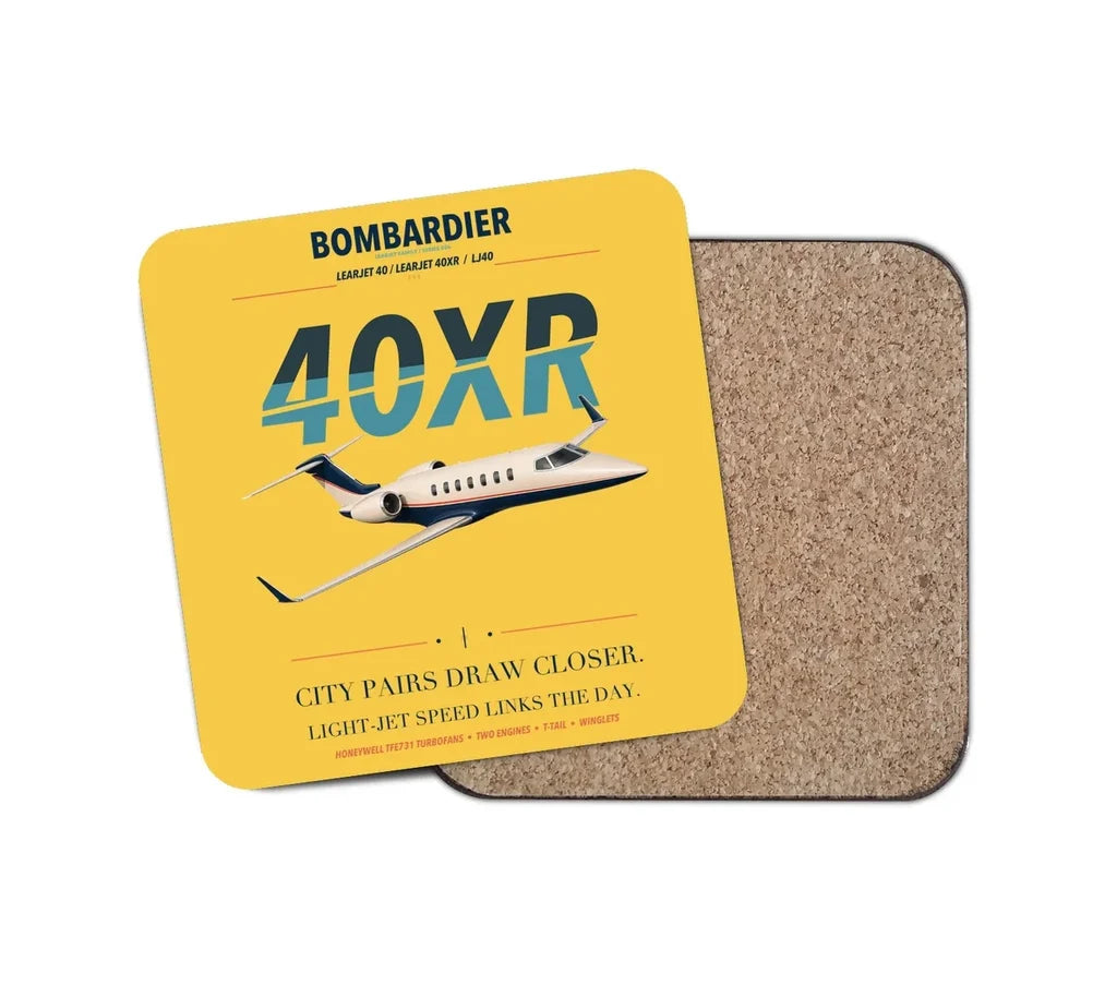 Bombardier Learjet 40XR design on yellow 1 piece coaster