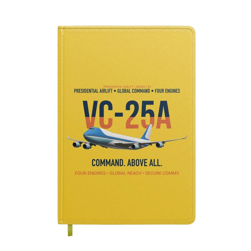 VC-25A Air Force One Presidential Airlift design on yellow notebook