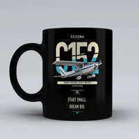 Thumbnail for Cessna 152 design on black ceramic mug, double-side print