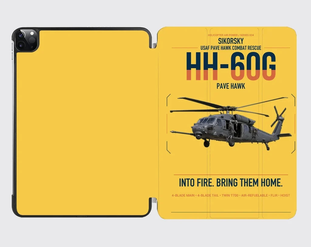 Sikorsky HH-60G Pave Hawk design on yellow ipad tablet case