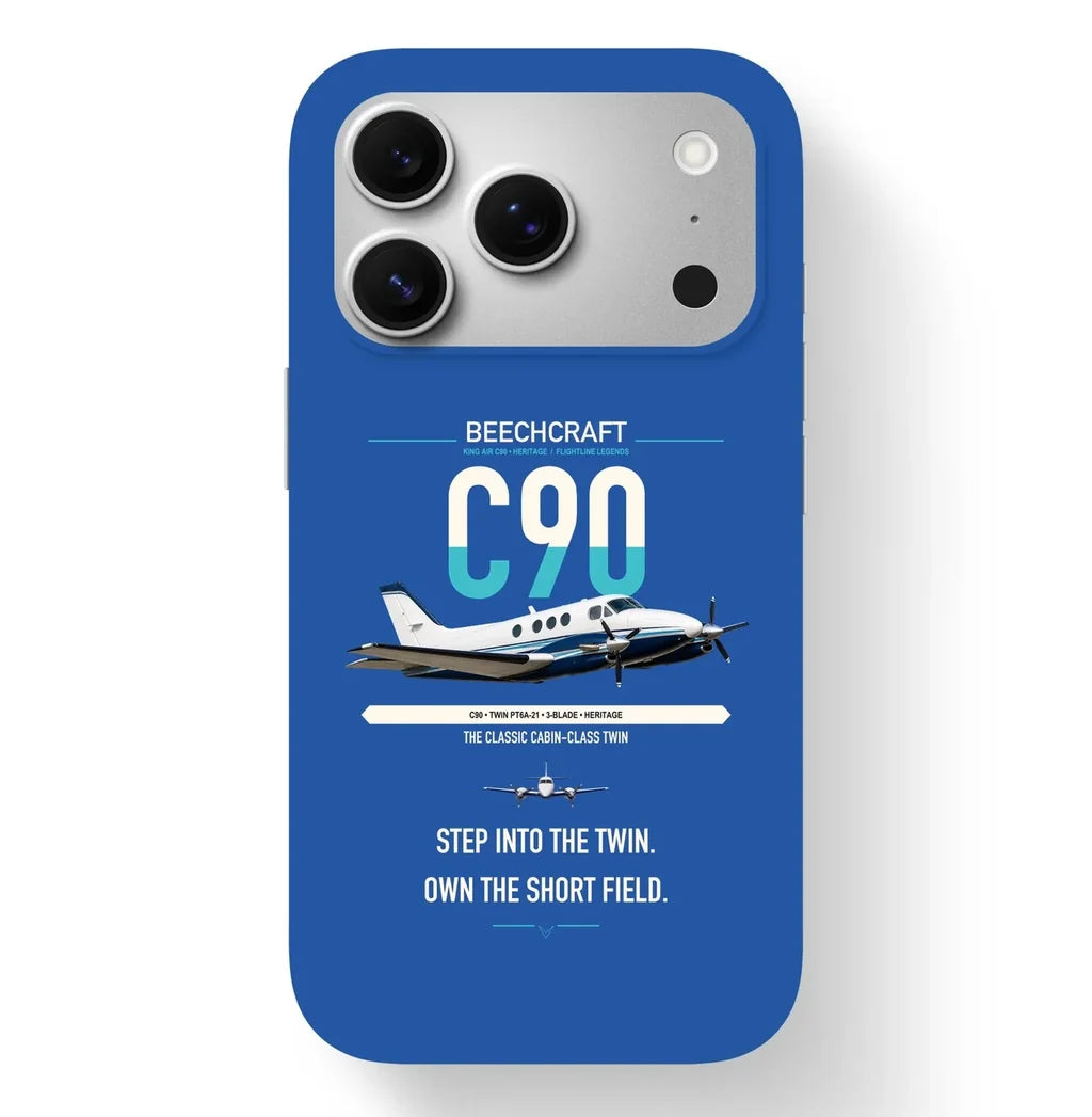 Beechcraft King Air C90 design on blue magsafe iphone case, for iPhone 17 Pro