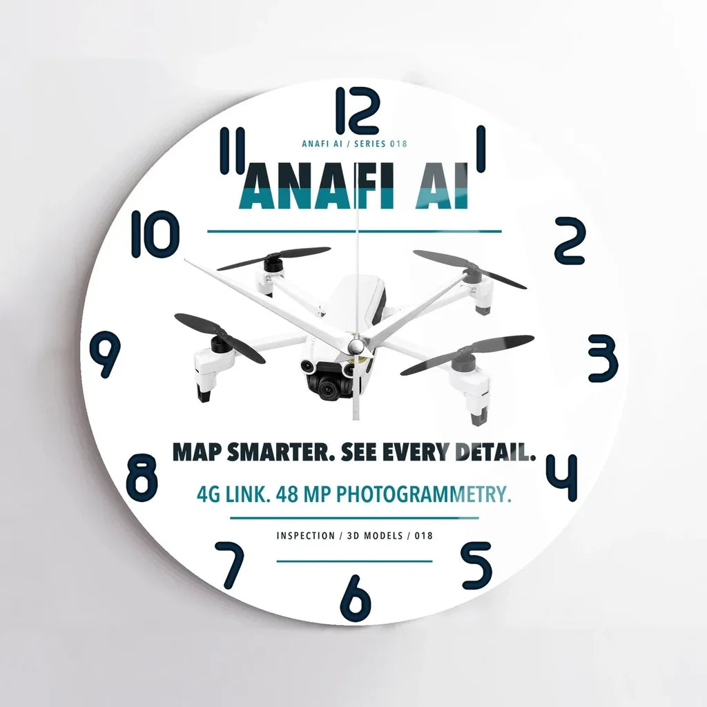Parrot ANAFI Ai design on white no frame wall clock