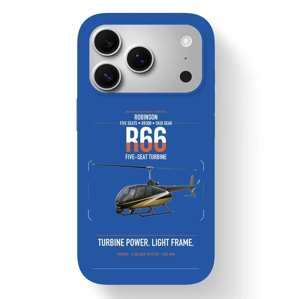 Robinson R66 design on blue magsafe iphone case, for iPhone 17 Pro
