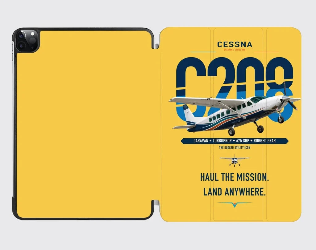 Cessna 208 Caravan design on yellow ipad tablet case