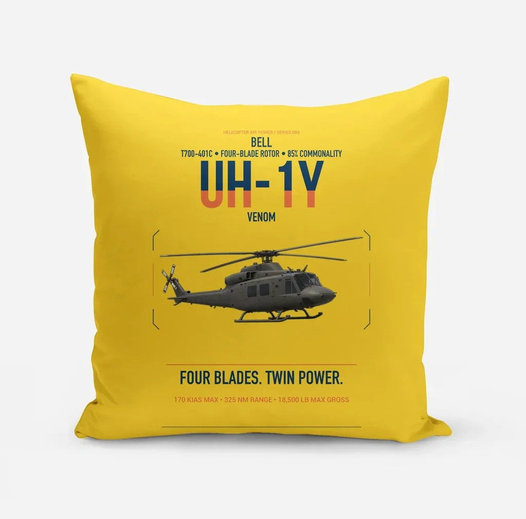 Bell UH-1Y Venom design on yellow pillow