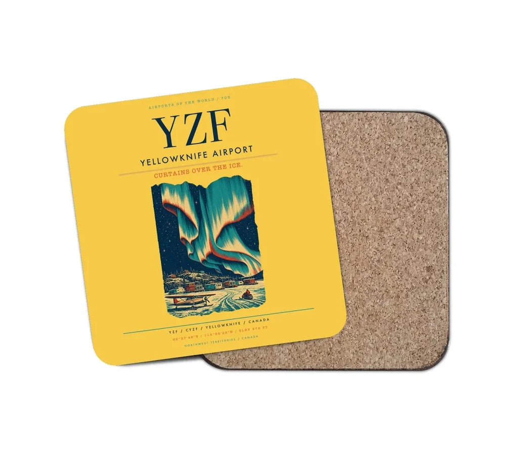 Yellowknife Airport (YZF) design on yellow 1 piece coaster