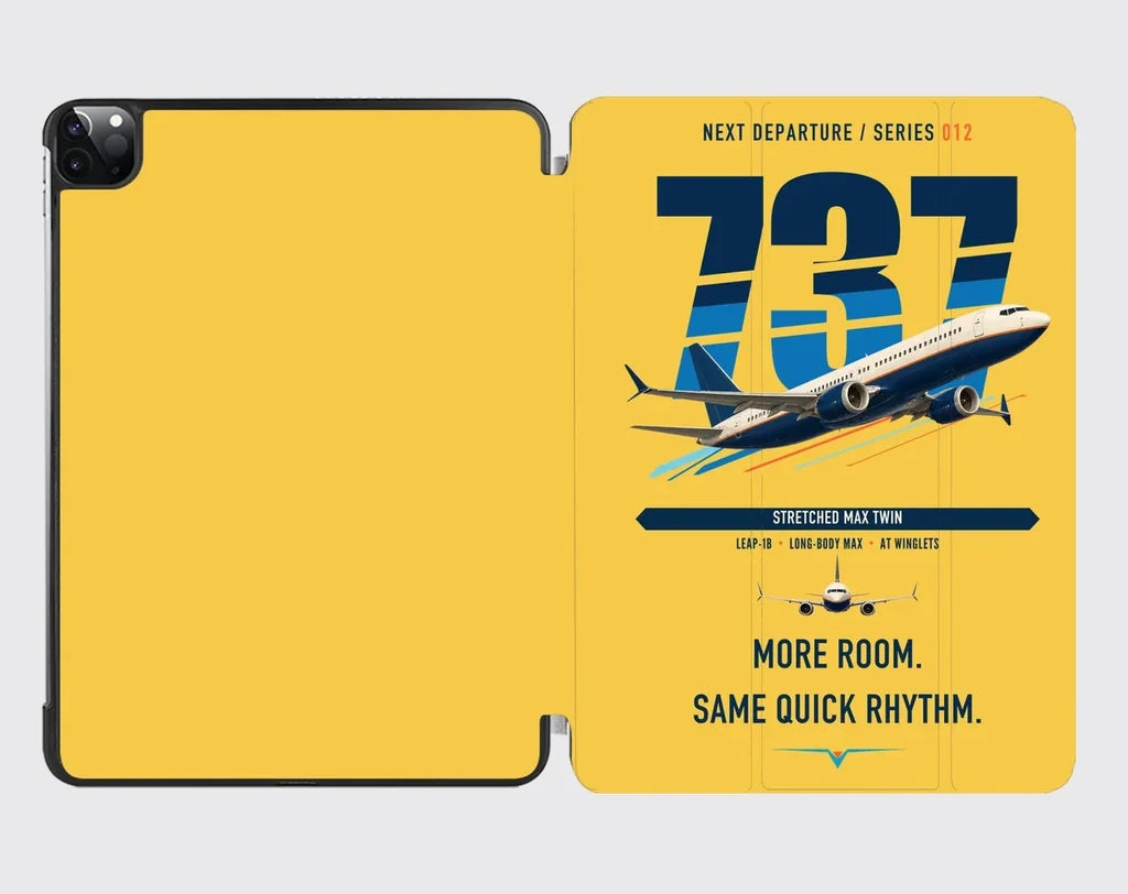 Boeing 737 MAX 9 design on yellow ipad tablet case