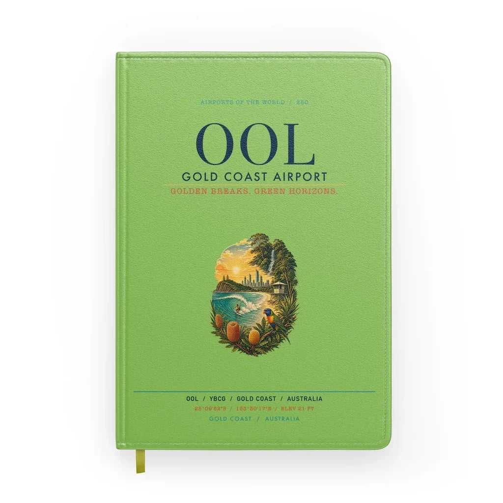 Gold Coast Airport (OOL) design on light green notebook