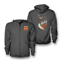 Thumbnail for SIGNAL 666 - We Carry Water Where Roads End - Zipped Hoodie design on dark gray zipped hoodie